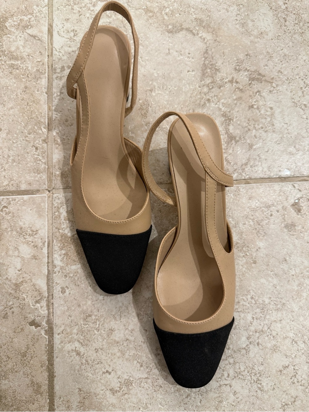 Beige and Black Slingback Pumps - Elegant Two-Tone Women's Heels